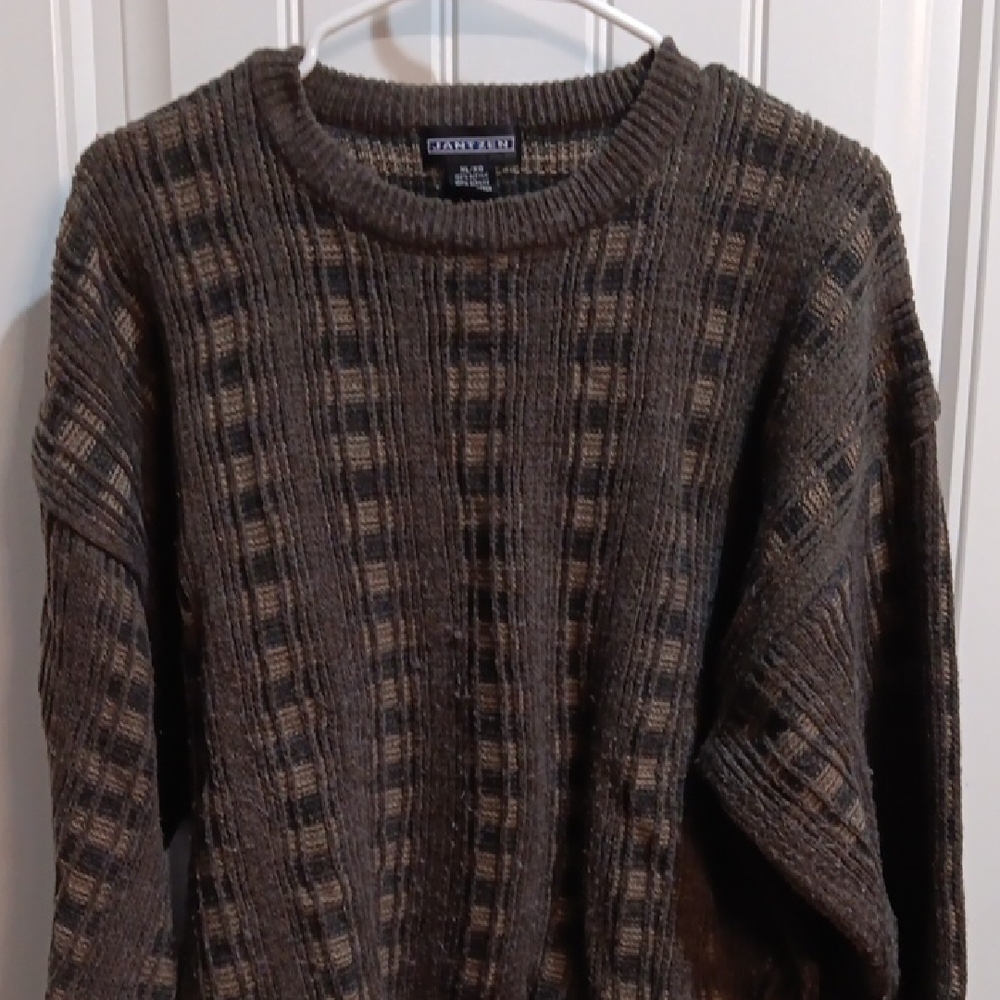 Jantzen Men's Plaid Olive/Tan Crewneck Sweater